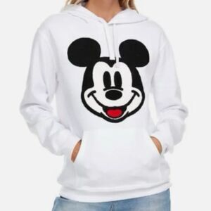 MICKEY MOUSE Disney Embroidered FACE Hoodie White NWT